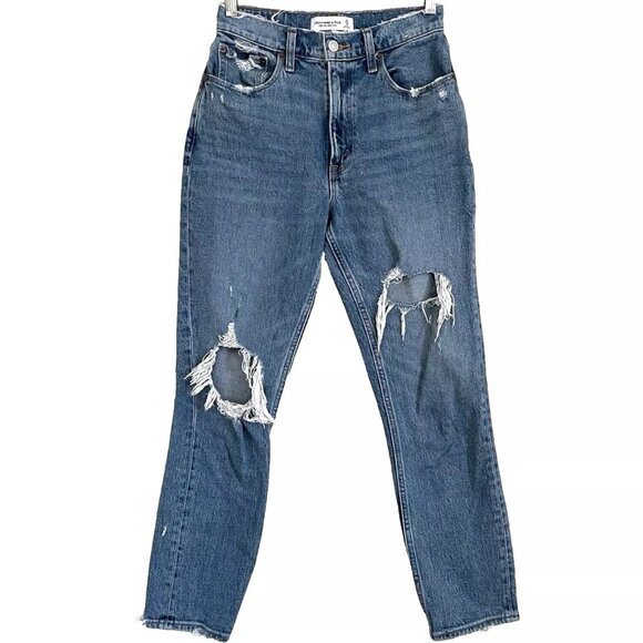 Abercrombie & Fitch High Rise Mom Jeans Women's 25 / 0 Distressed - Picture 2 of 13